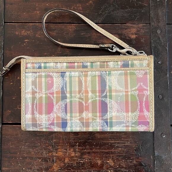 Coach Daisy Madras Plaid Wristlet/Wallet - Picture 2 of 4
